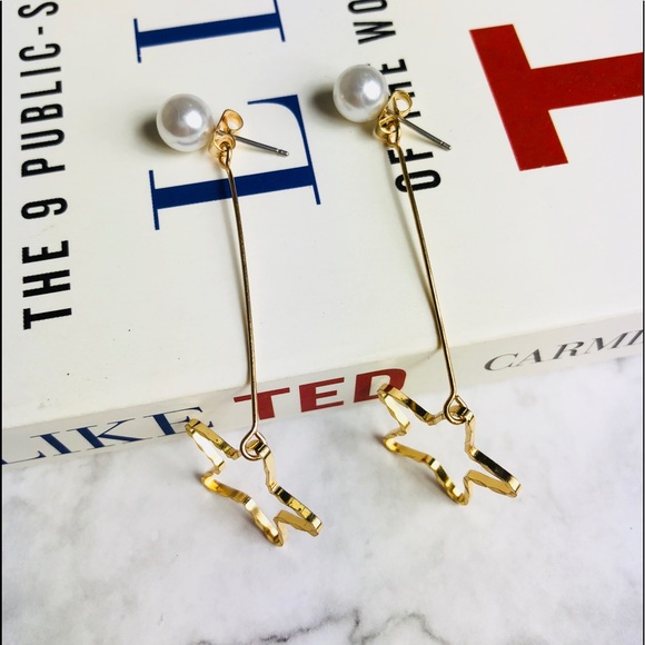 HP❤️New! Star Pearl Linear Long Drop Earrings - Picture 2 of 6